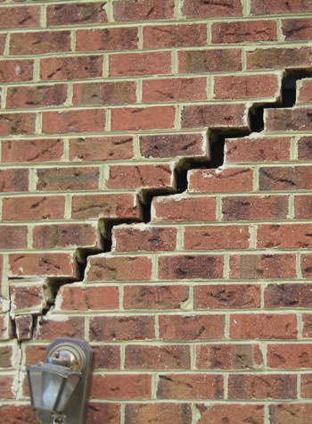 major cracking of a brick foundation wall in Clemson