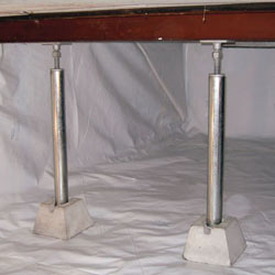 crawl space jack posts installed in an encapsulated crawl space in Taylors