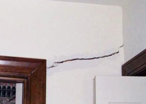 A large drywall crack in an interior wall in Lexington