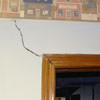 A large settlement crack on interior drywall in a Waynesville home.