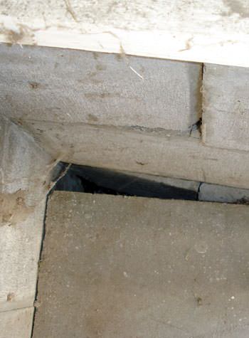 inward rotation of a foundation wall damaged by street creep in a garage in Piedmont