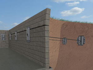 A graphic illustration of a foundation wall system installed in Toccoa