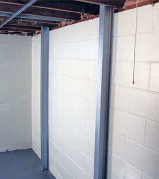 A PowerBrace™ i-beam foundation wall repair system in Asheville