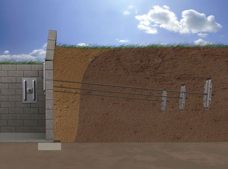 diagram of a foundation wall anchor system repairing a cracked wall