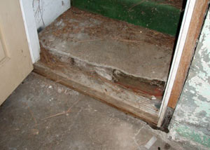 A flooded basement in Toccoa where water entered through the hatchway door